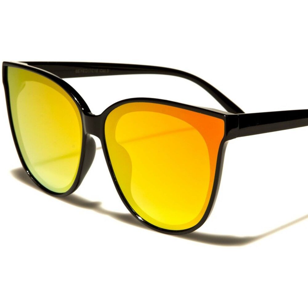 Classic Old Retro Fashioned Chic Red Mirrored Flat Lens Black Cat Eye Sunglasses
